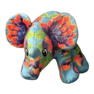 Pop Art Soft Multicolor Bright Floral Elephant Bean Filled Plush Stuffed Animal